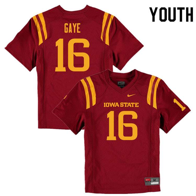 Youth #16 Answer Gaye Iowa State Cyclones College Football Jerseys Sale-Cardinal - Click Image to Close
